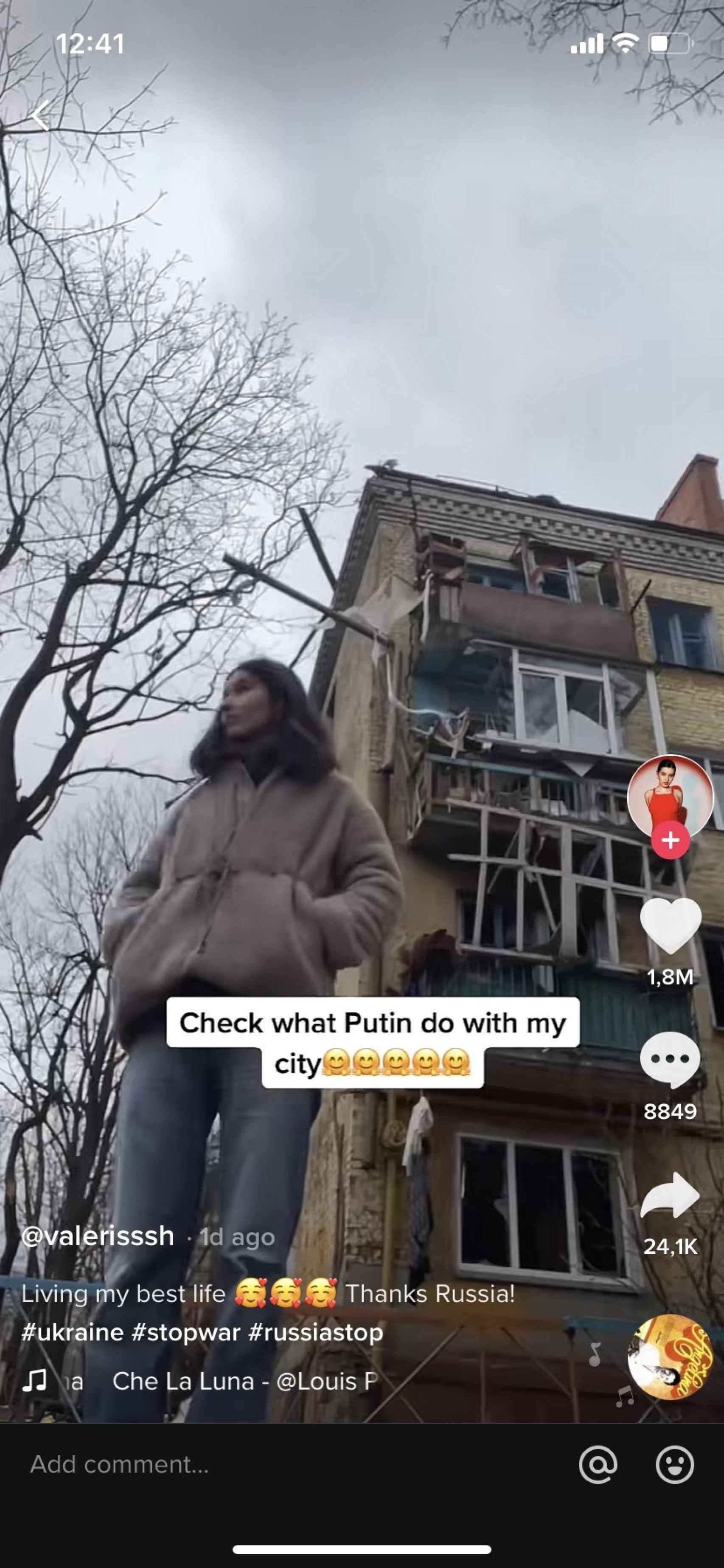 Imagen extraída de uno de los vídeos de una joven ucraniana en TikTok.
