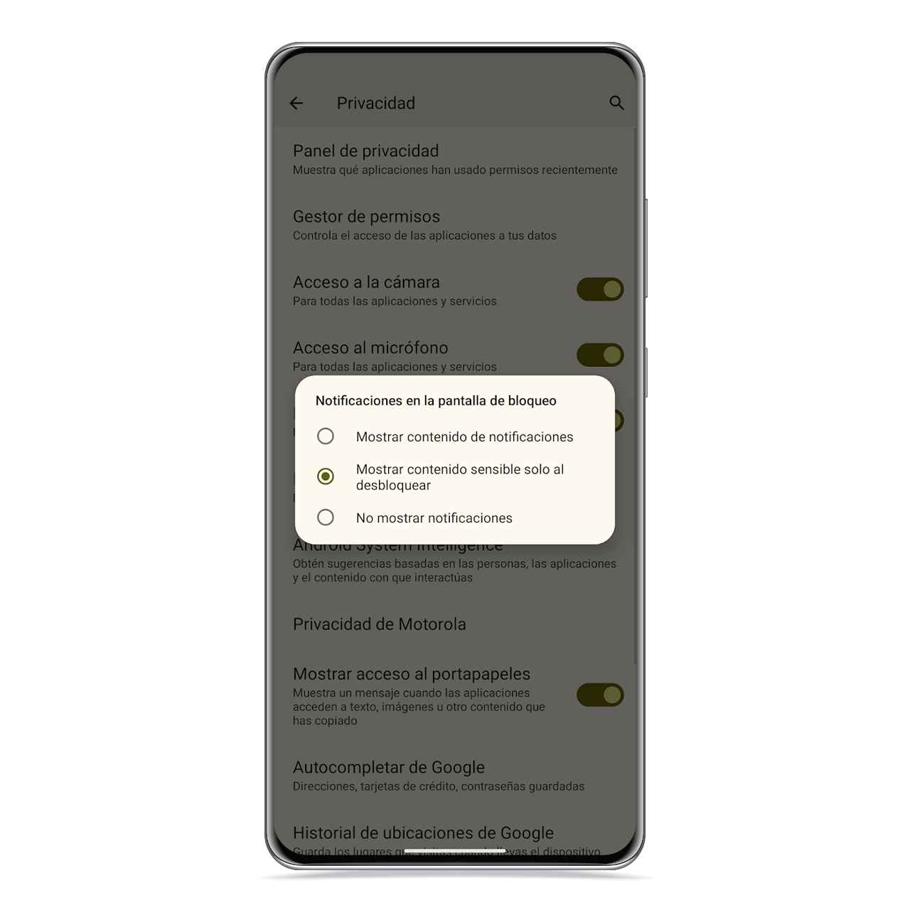 Privacidad pantalla de bloqueo en Android