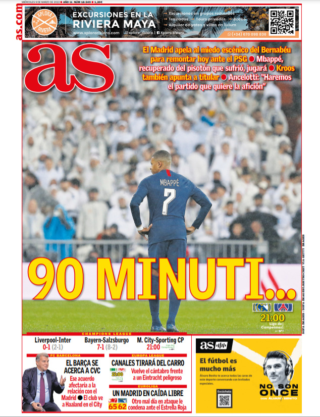 Reunión fácil de lastimarse Dependencia La portada del periódico AS (miércoles, 9 de marzo del 2022): "90 minuti..."