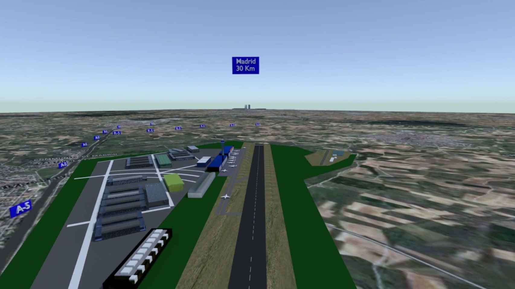 Perspectiva del aeropuerto proyectado en el límite provincial entre Madrid y Toledo.