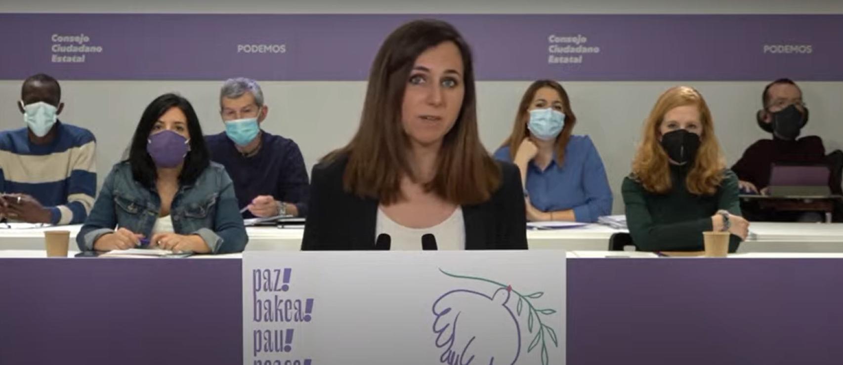 Ione Belarra, este viernes, en la reunión del CCE.