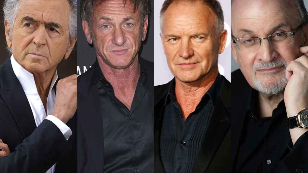 Bernard-Henry Lévy, Sean Penn, Sting y Salman Rushdie.