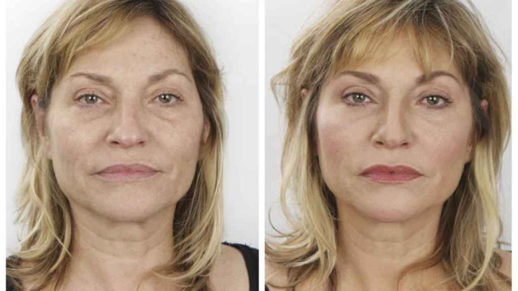 Imagen de una mujer antes y después de maquillarse.