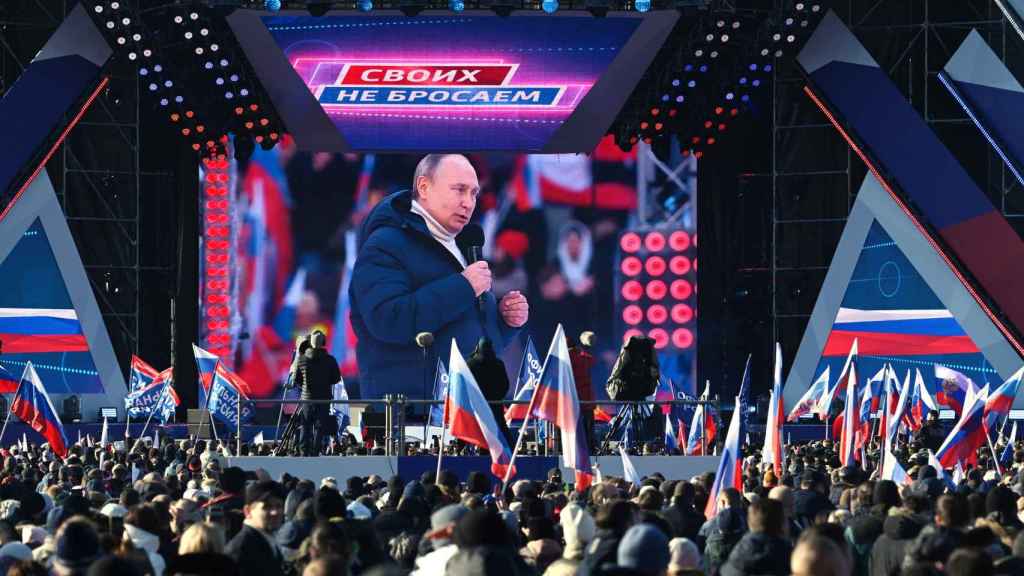 Vladimir Putin en el estadio en Moscú.