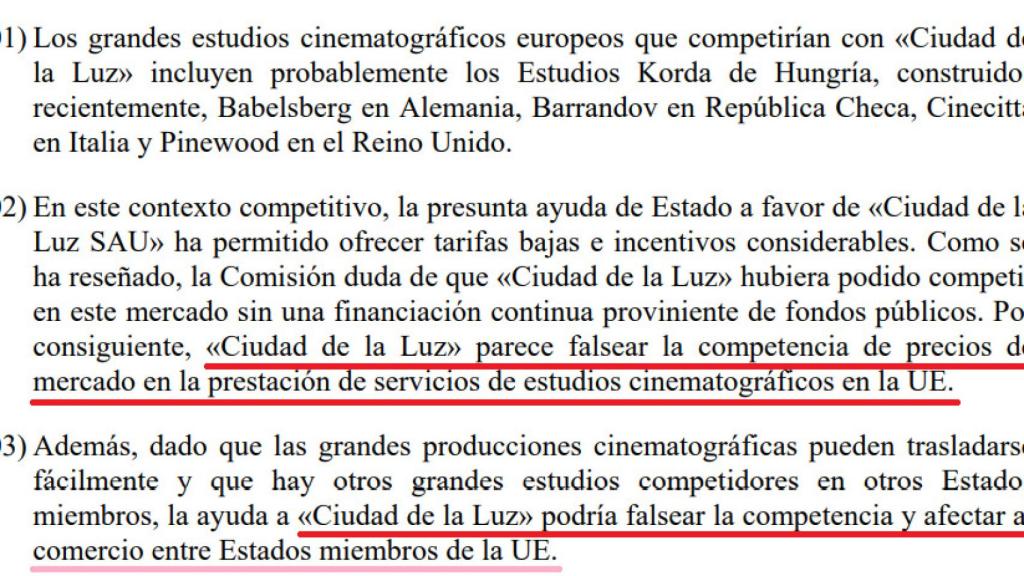 Extracto del dictamen de Competencia de la UE en 2012.