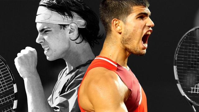 Rafael Nadal, de jóven, y Carlos Alcaraz