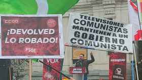 El presidente de Vox, Santiago Abascal, durante la manifestación de Cibeles.