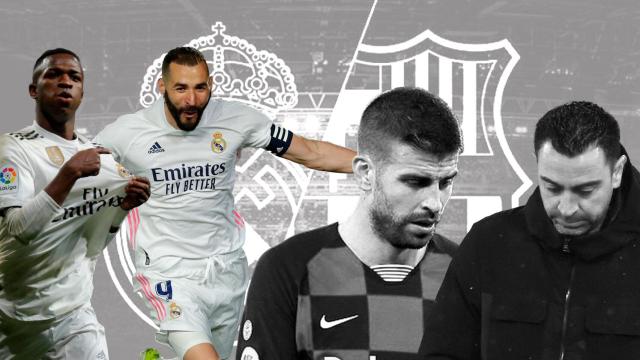 Fotomontaje de Vinicius, Karim Benzema, Gerard Piqué y Xavi