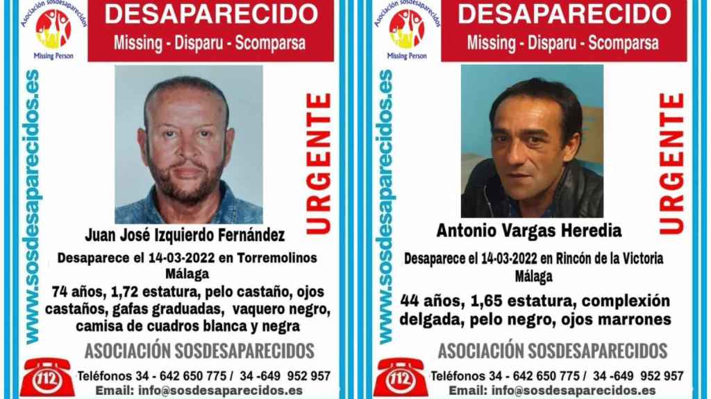 Localizan con vida a Antonio Vargas y Juan José Izquierdo, desaparecidos en Málaga.