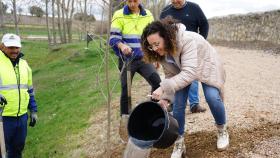 Noemí Otero plantando uno de los árboles