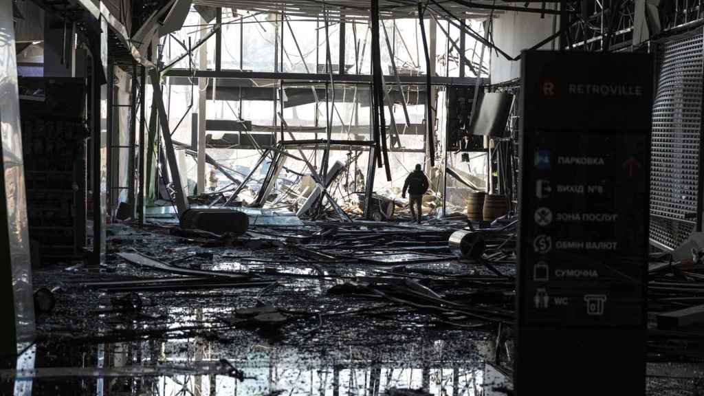 Interior of the Retroville shopping center in Kyiv after the Russian bombing.