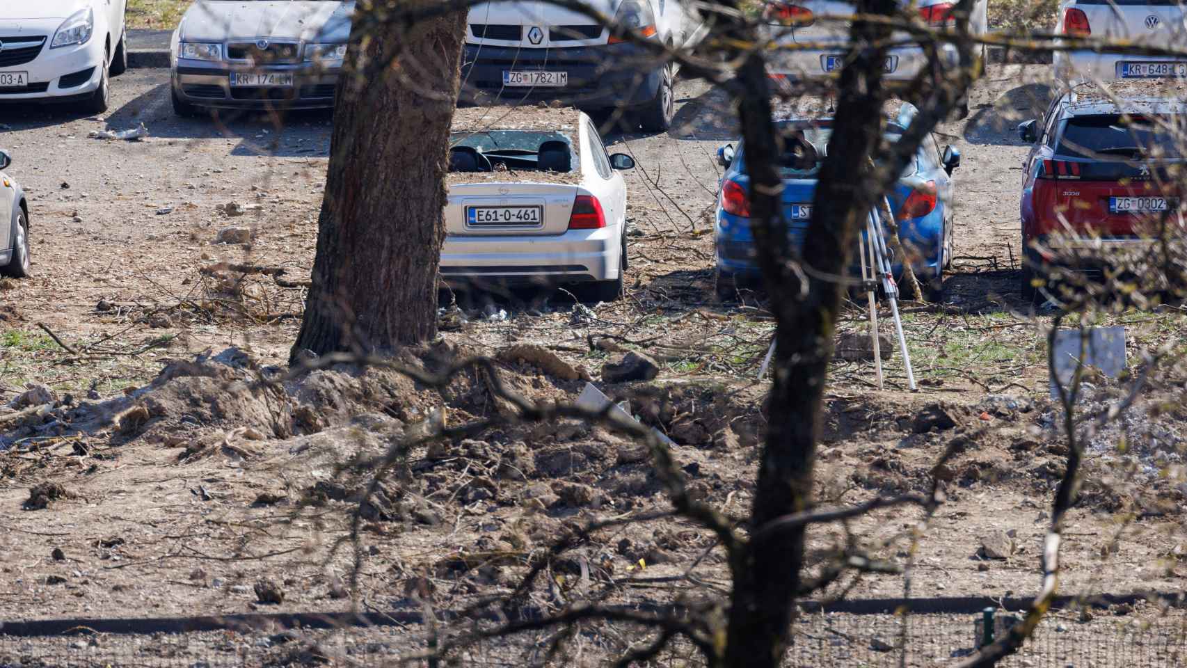Imagen del lugar donde se estrelló el dron ruso en el centro de Zagreb.