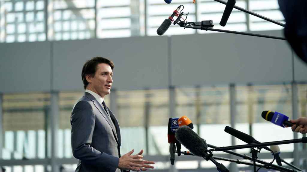 Canadian Prime Minister Justin Trudeau speaks to media at NATO summit