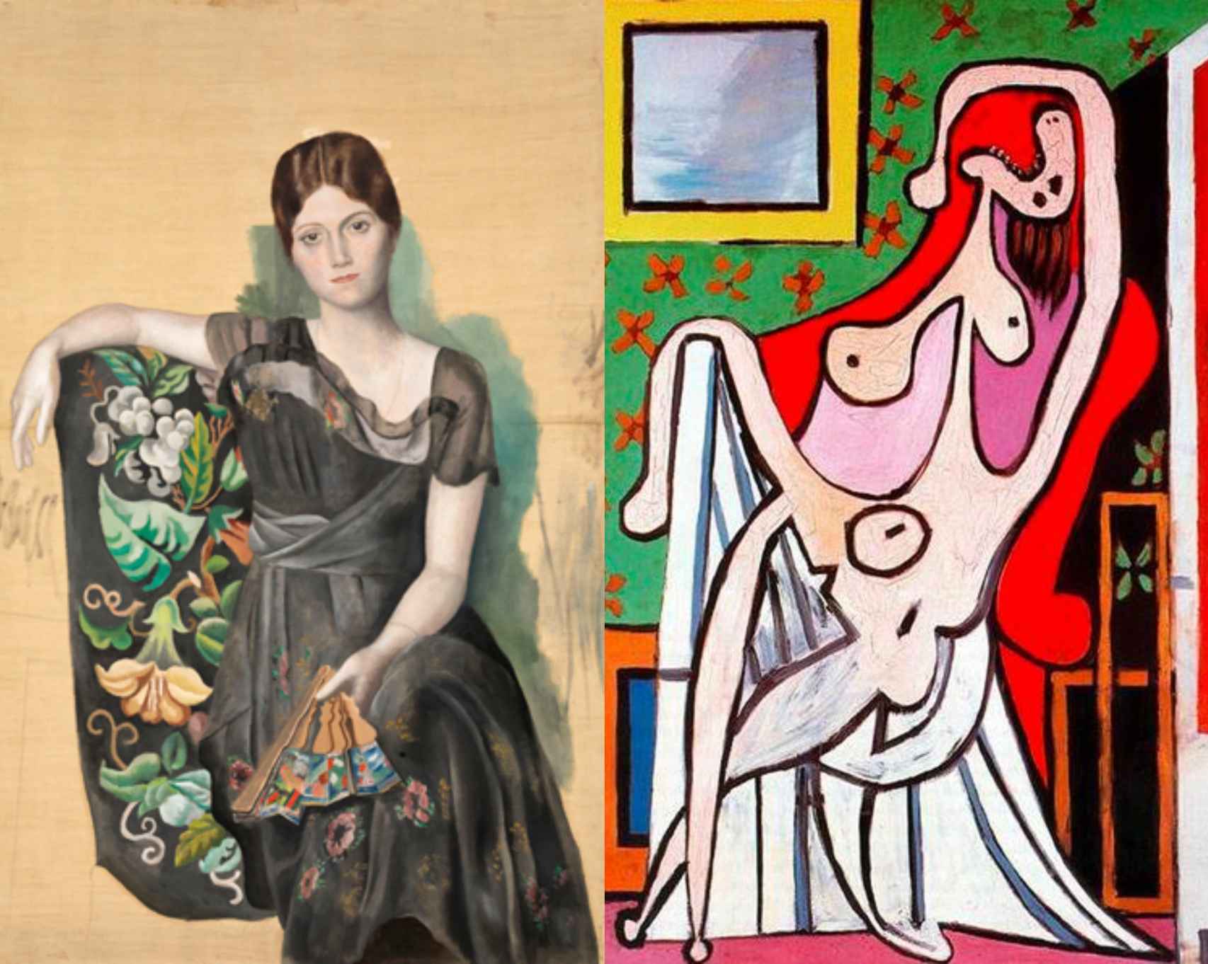 Olga, la mujer de Picasso, retratada por él mismo. Su visión cambia en apenas once años.