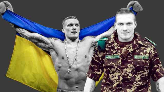 Fotomontaje de Oleksandr Usyk boxeando y en el ejército ucraniano