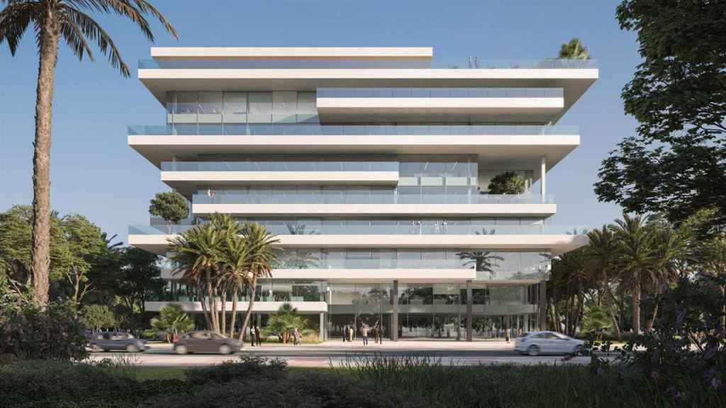 Diseño del edificio de oficinas que Insur construirá junto a las torres de 30 plantas en Málaga.
