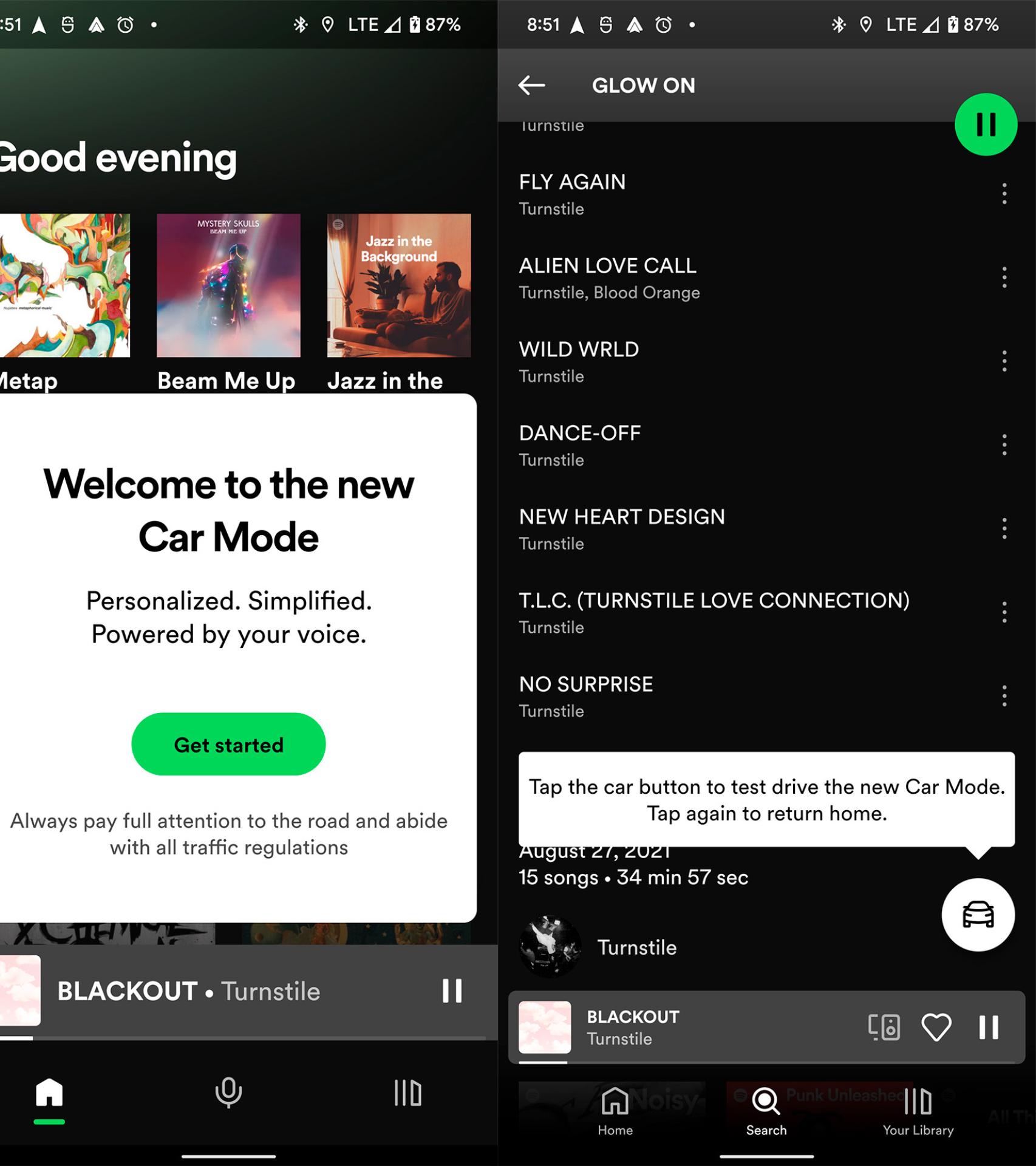 Spotify's new car mode