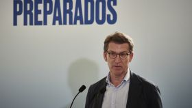 El candidato a la presidencia del Partido Popular, Alberto Núñez Feijóo, en un acto en Pamplona, este viernes.