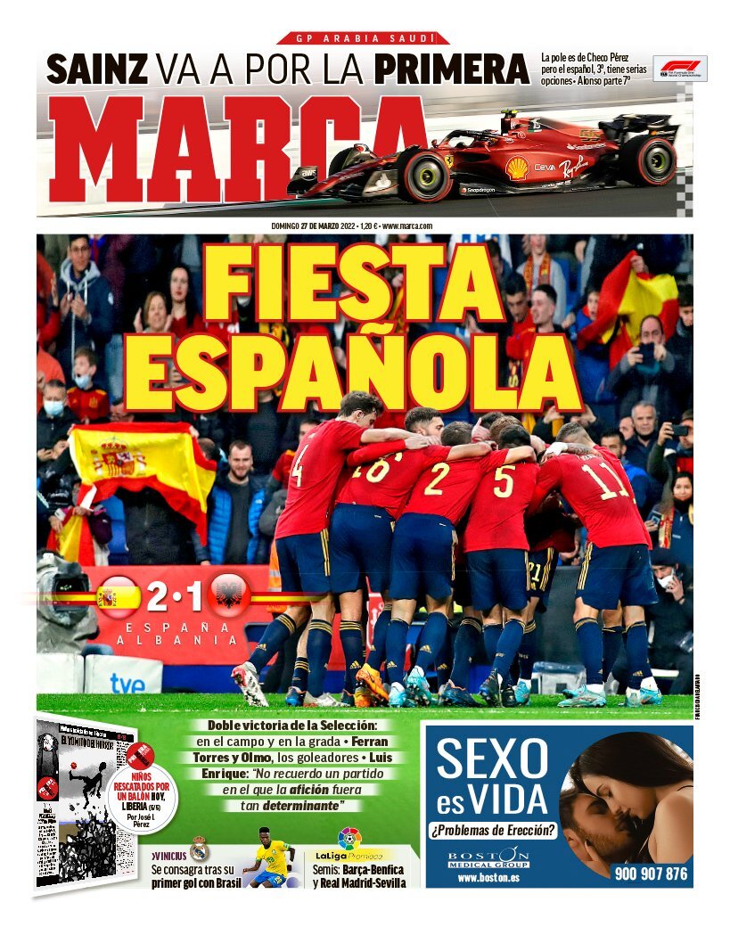 La portada periódico MARCA (domingo, 27 de marzo 2022): "Fiesta