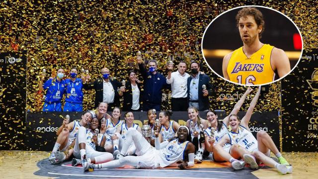 Montaje sobre el momento de celebración del Perfumerías Avenida ganando la Copa de la Reina