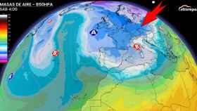 La entrada de aire frío procedente del vórtice polar en Europa y la Península. Eltiempo.es.