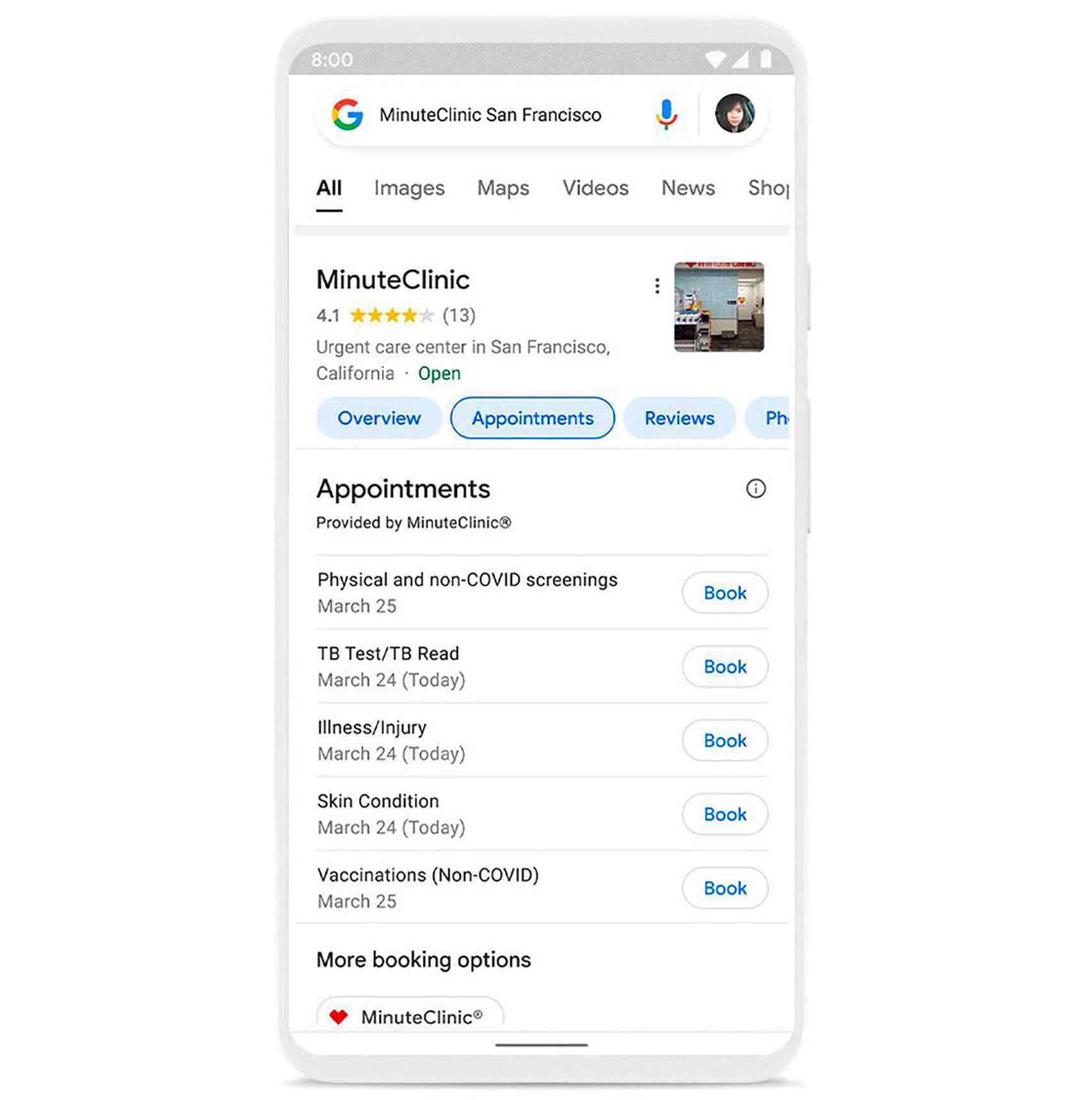This is the first phase of the Google search engine to make an appointment