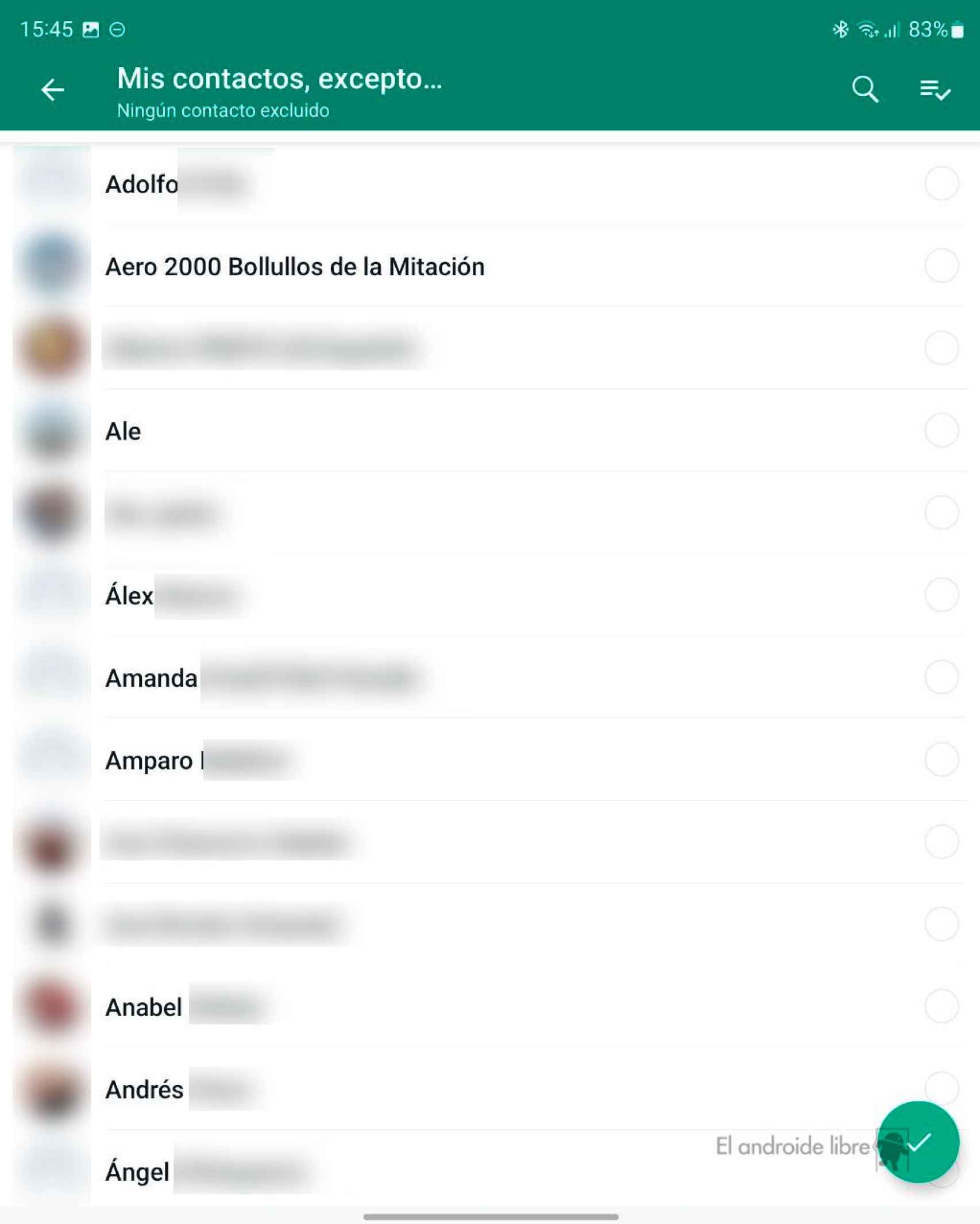 Hide contacts on WhatsApp