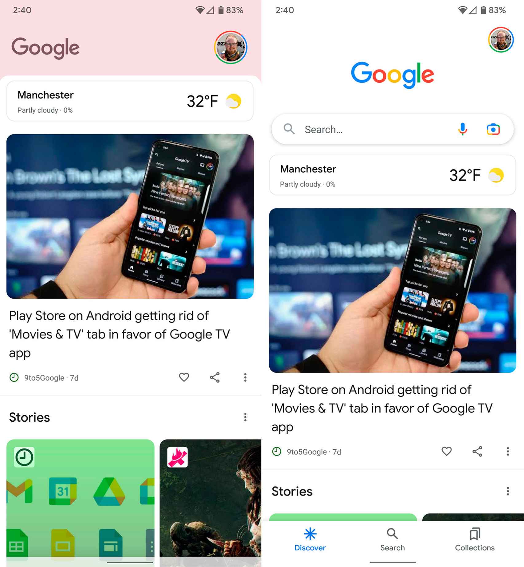 Google Discover is updated by putting weather information at the top of the feed