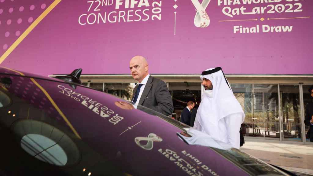 Gianni Infantino a su llegada al 72 Congreso de la FIFA en Qatar