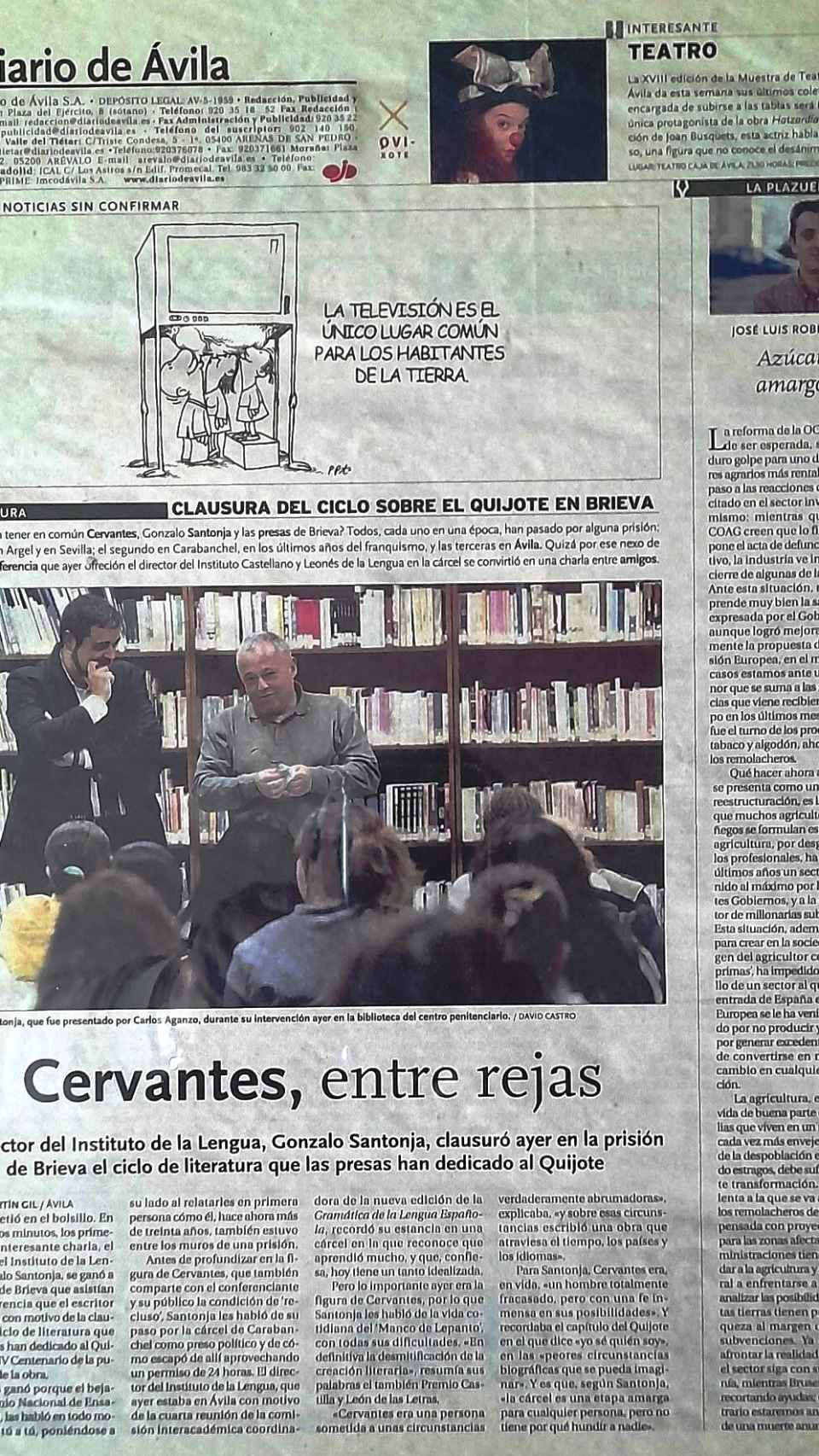 Contraportada del Diario de Ávila, donde se da cuenta de la visita