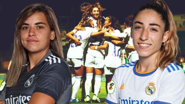 Fotomontaje del Real Madrid Femenino con Misa Rodríguez y Olga Carmona