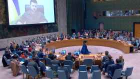 Volodímir Zelenski durante su intervención este martes ante el Consejo de Seguridad de la ONU.