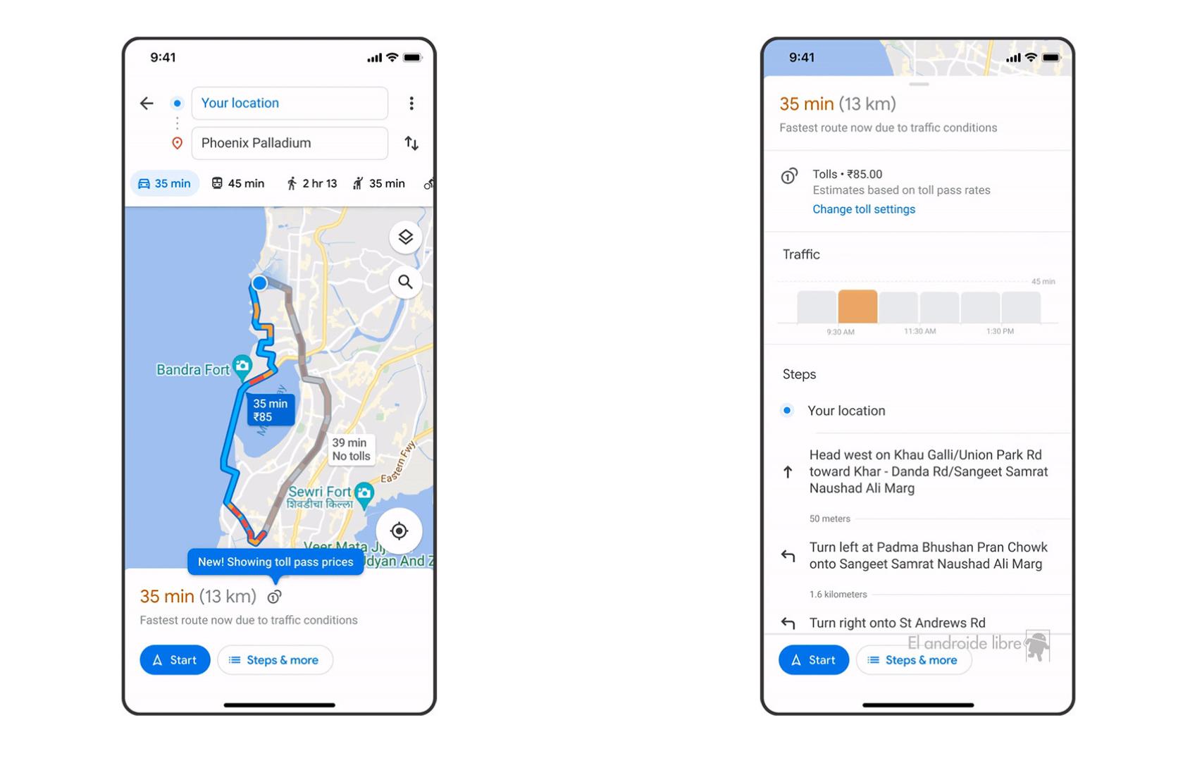 Google Maps will calculate the route with the total price of its tolls