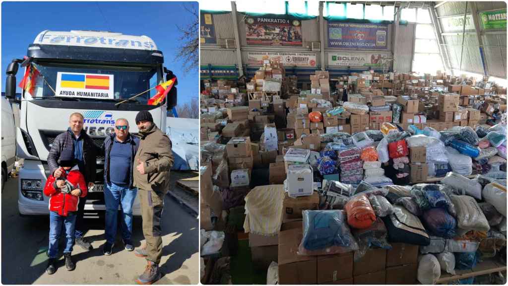 Los agentes, entregando el material humanitario en Ucrania hace tan solo unos días.
