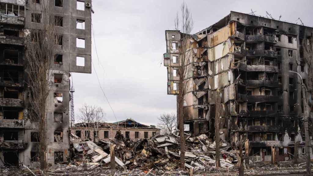 The residential building was destroyed after the invaders passed.