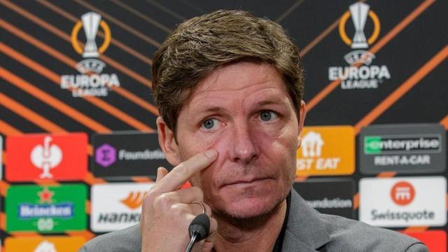 Oliver Glasner, en rueda de prensa de la Europa League