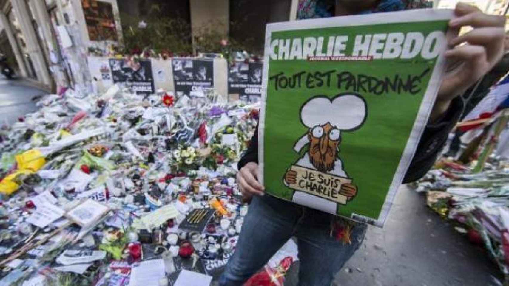 Homenaje tras el ataque terrorista contra el periódico satírico 'Charlie Hebdo'.