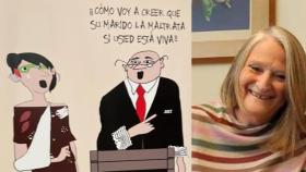 La viñeta retirada y la artista.