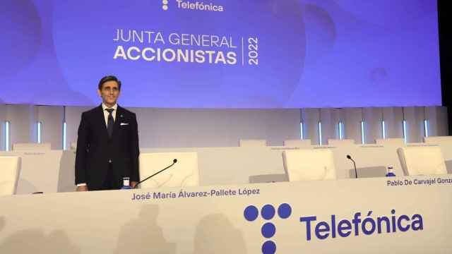 José María Álvarez-Pallete, presidente ejecutivo de Telefónica, durante la junta general de accionistas 2022