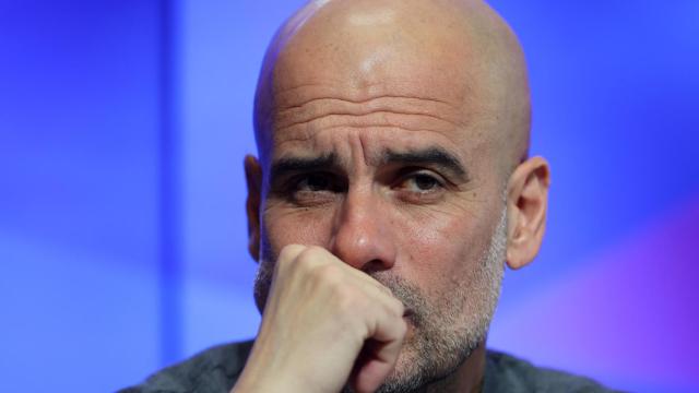 Pep Guardiola, en rueda de prensa de la Champions League