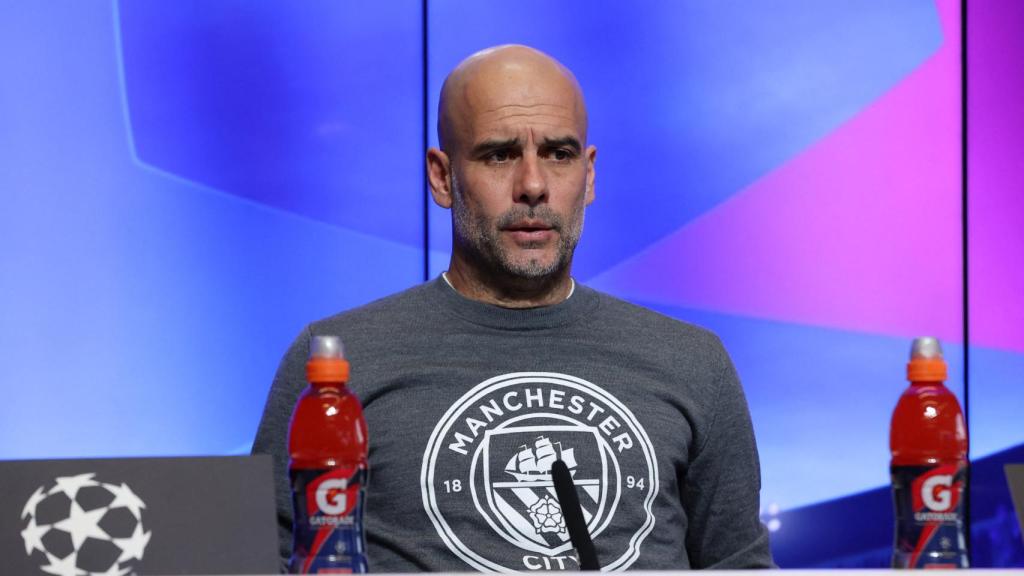 Pep Guardiola, en rueda de prensa de la Champions League