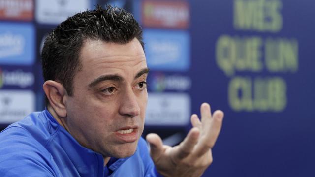 Xavi Hernández, en rueda de prensa de la Europa League