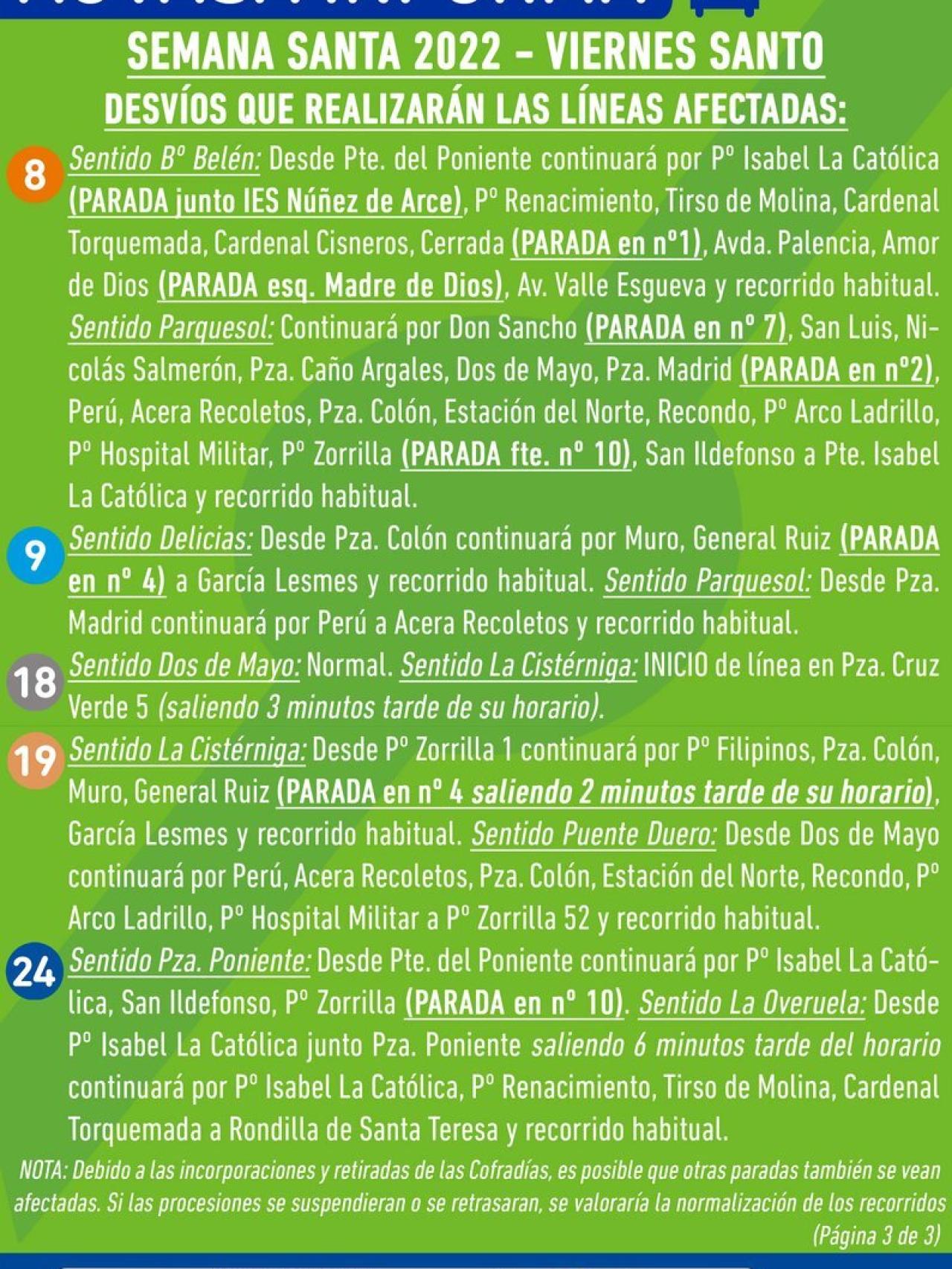 Doce líneas de Auvasa afectadas por la Procesión General de Valladolid