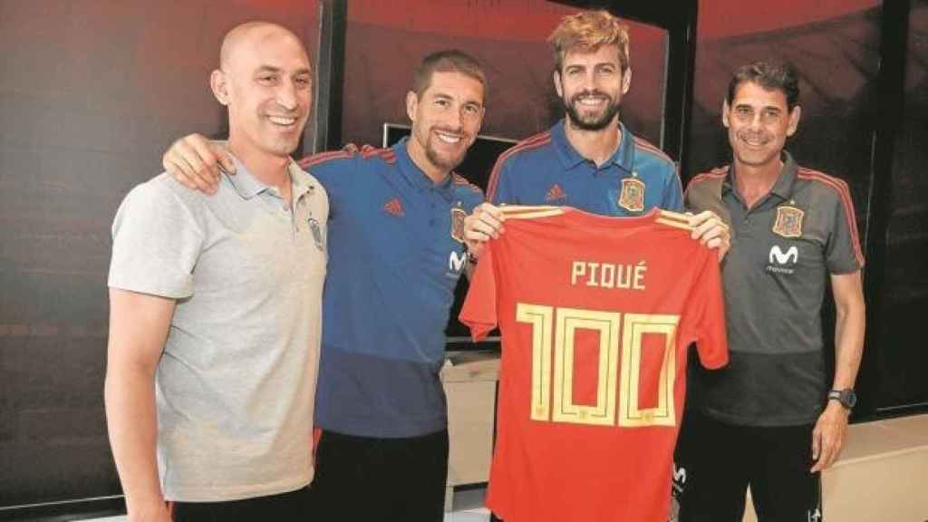 Rubiales, Sergio Ramos, Piqué y Fernando Hierro, en el Mundial de 2018