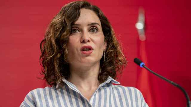 La presidenta de la Comunidad de Madrid, Isabel Díaz Ayuso, este lunes en la Real Casa de Correos,