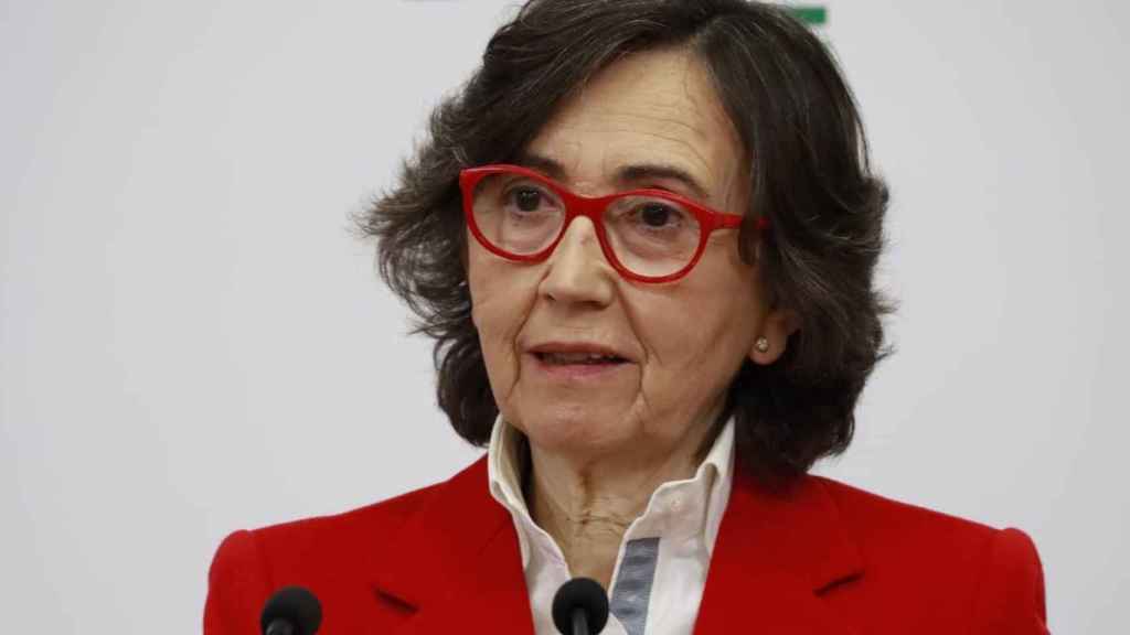 La parlamentaria andaluza por el PSOE de Córdoba Rosa Aguilar hoy en rueda de prensa.