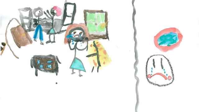 Una niña de 11 años realizó este dibujo en el que se aprecia la violencia en casa entre sus padres.
