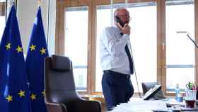 El presidente del Consejo Europeo, Charles Michel, durante su conversación telefónica con Vladímir Putin de este viernes