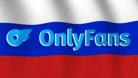 Logo de OnlyFans junto a la bandera de Rusia en un fotomontaje.