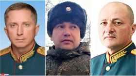 De izquierda a derecha: los generales Yakov Rezantsev, Vitaly Gerasimov y Oleg Mityaev, caídos en la guerra de Ucrania